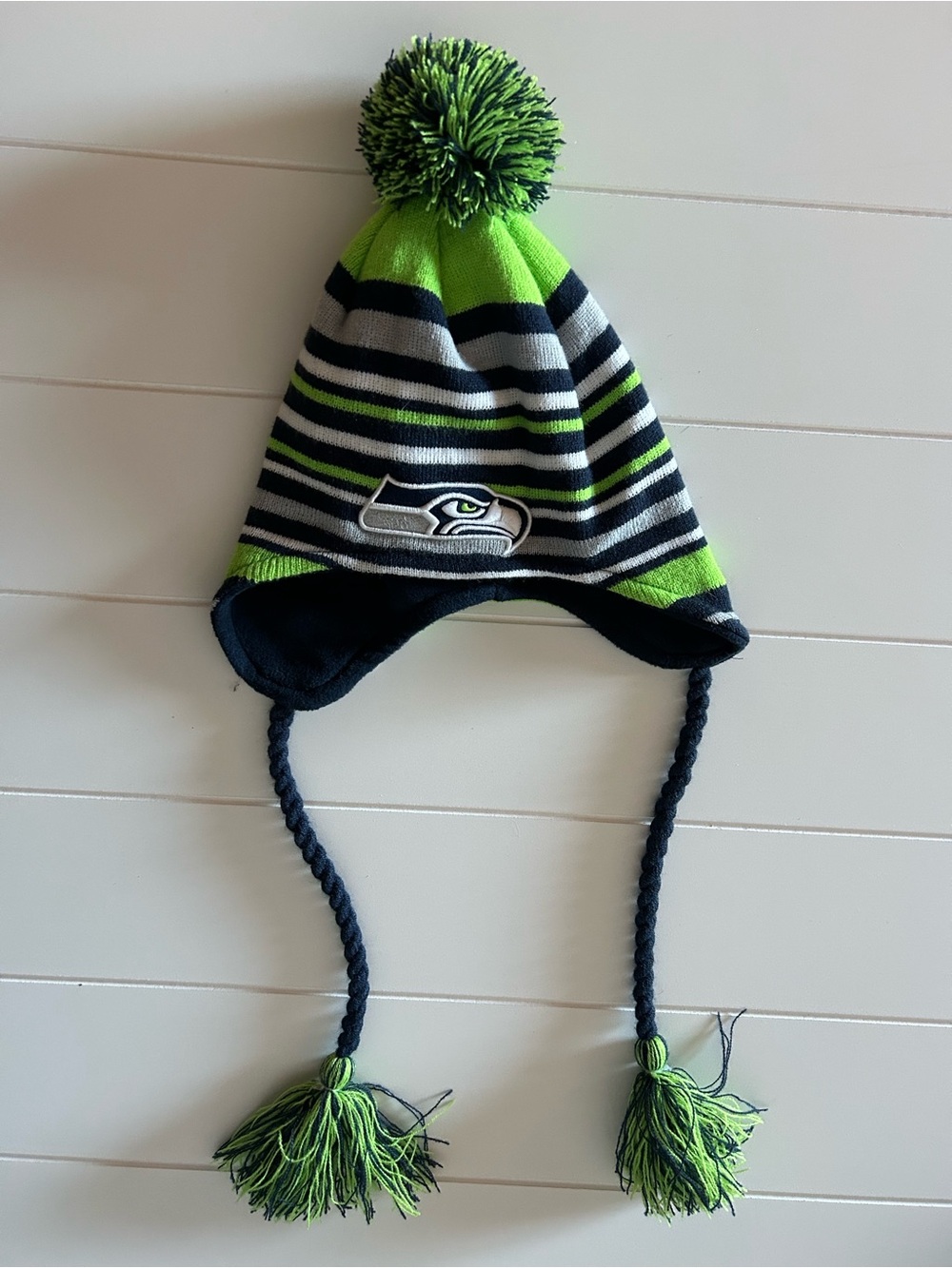 Seattle Seahawks Striped Earflap Beanie